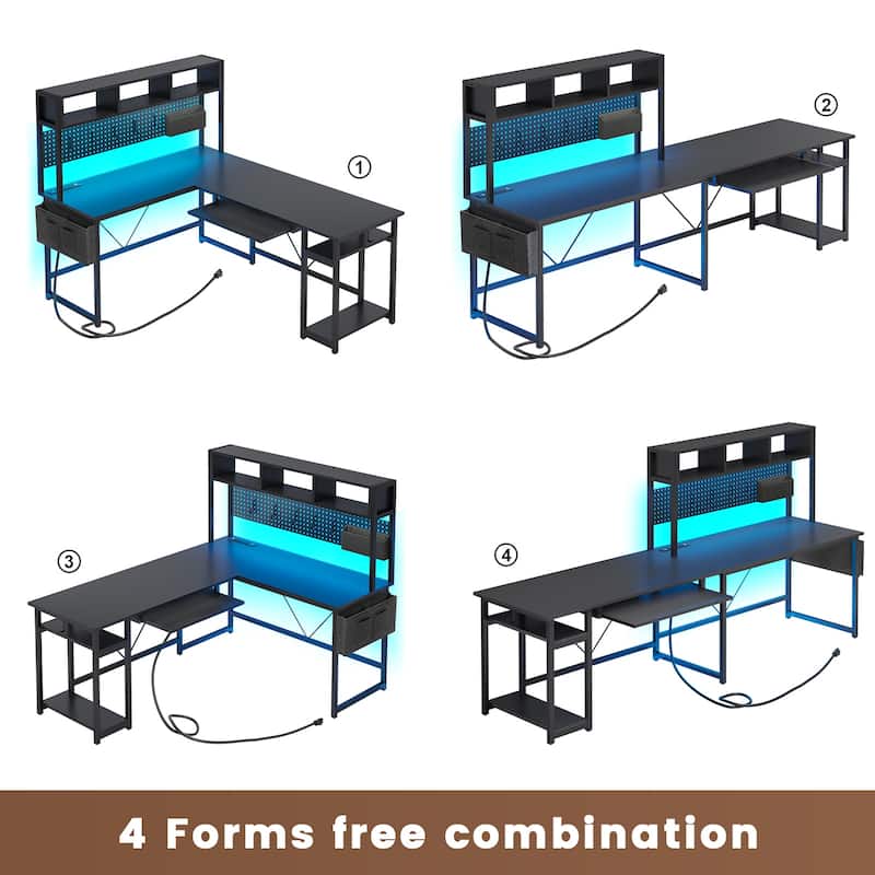 L Shaped Gaming Desk Computer Desk Corner Desk Pegboard Power Outlet