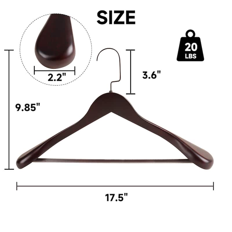 BP4U Premium Wide Shoulder Wooden Suit Hangers, 17.5-Inch Heavy-Duty Solid Wood Coat Hangers for Men's Clothes