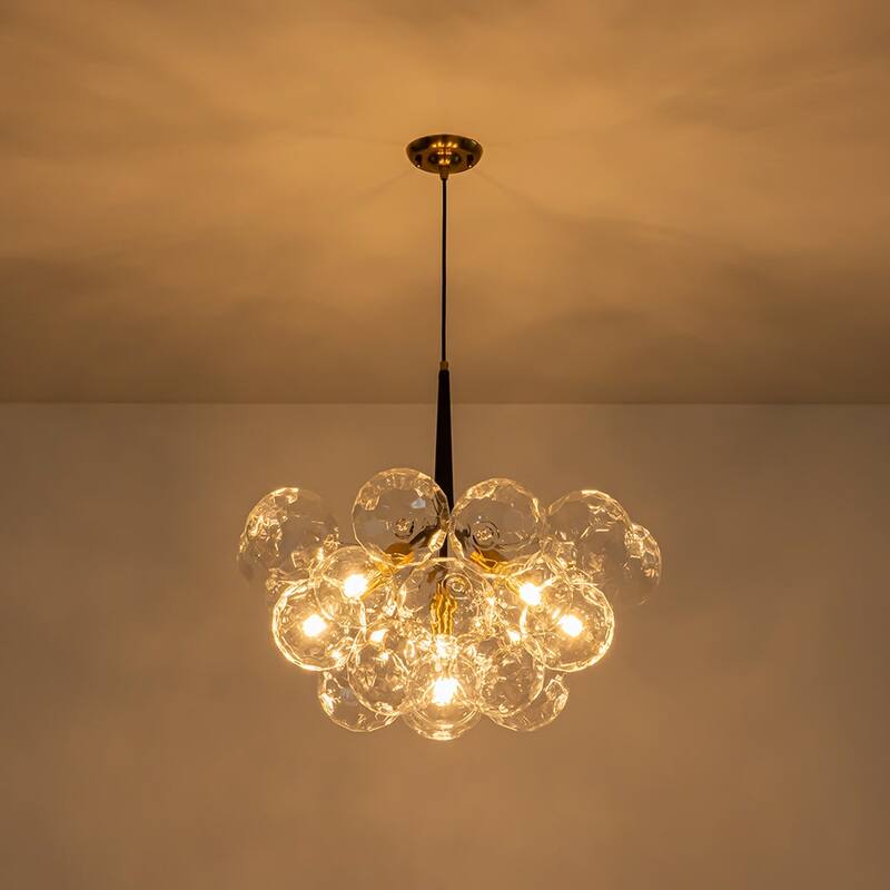 Brass 6-light Dimmable Cluster Clear Cut glass Globe Chandelier