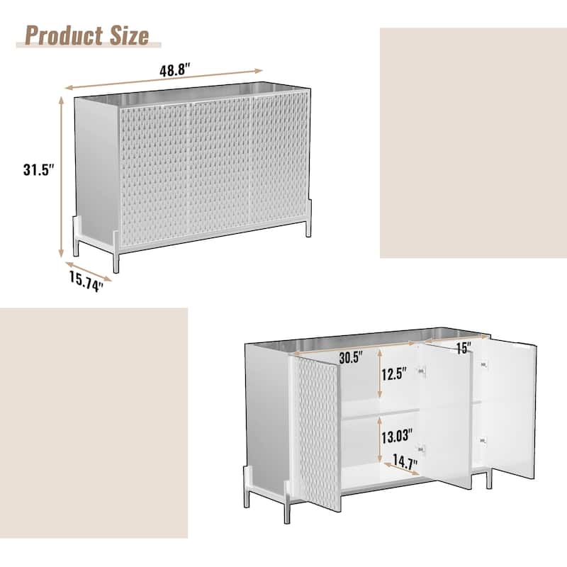 Modern High Gloss 3-Door Cabinet -Buffet Sideboard with Powder Coated Metal Feet