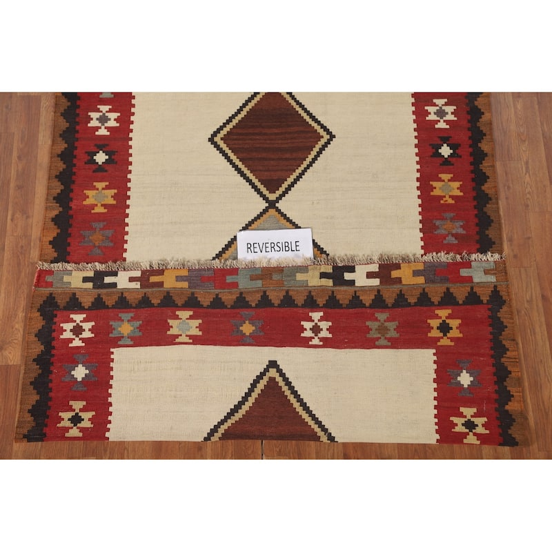Kilim Qashqai Persian Vintage Rug Flatweave Geometric Wool Carpet - 5'0" x 7'10"