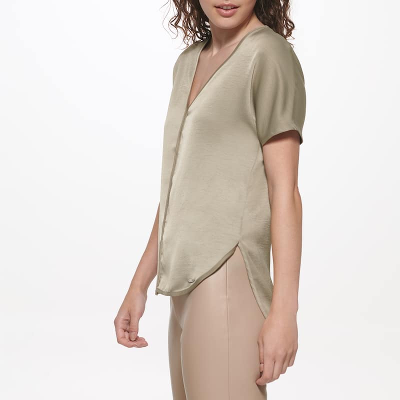 DKNY Woven V-Neck Short Sleeve Blouse