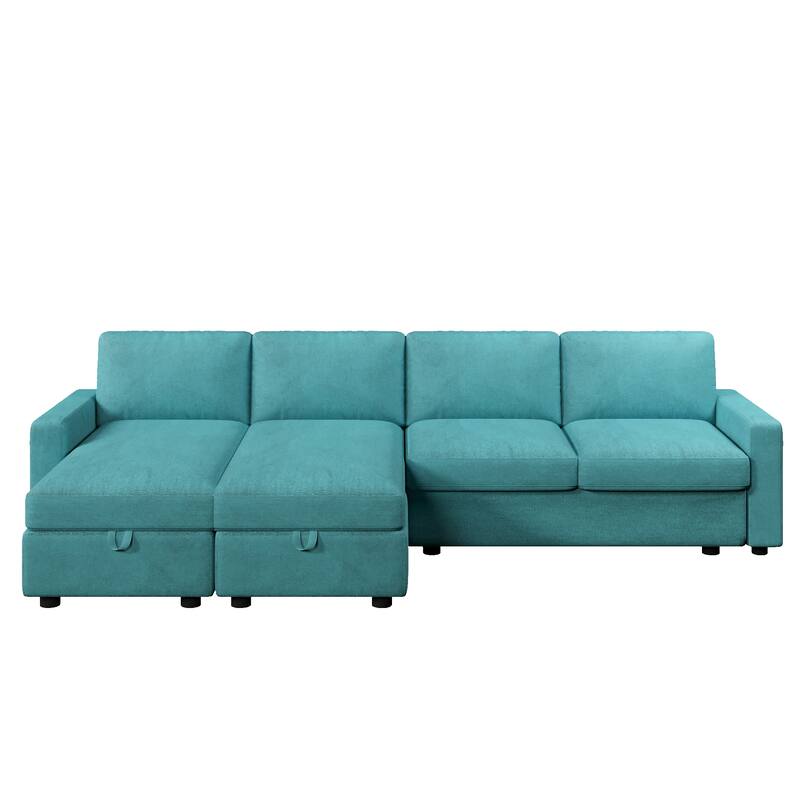 103.9" Sectional Sofa Convertible Sectional Sofa, U-shaped Sofa with Two Storage Chaise Lounges and Four USB Ports