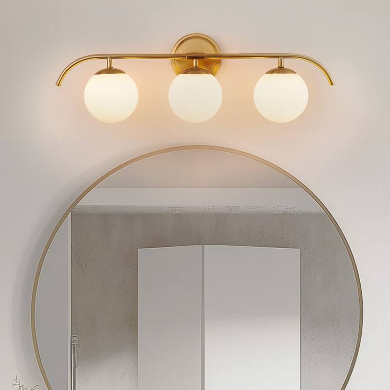 YANSUN 24.4 in. 3-Light Gold Industrial Vanity Lighting for Modern Bathrooms with Milky white glass Shades - OA-JQ32701CCP-3A**