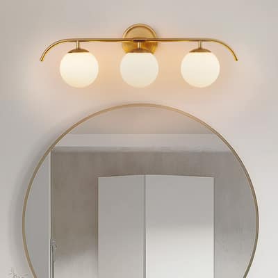 YANSUN 24.4 in. 3-Light Gold Industrial Vanity Lighting for Modern Bathrooms with Milky white glass Shades - OA-JQ32701CCP-3A**