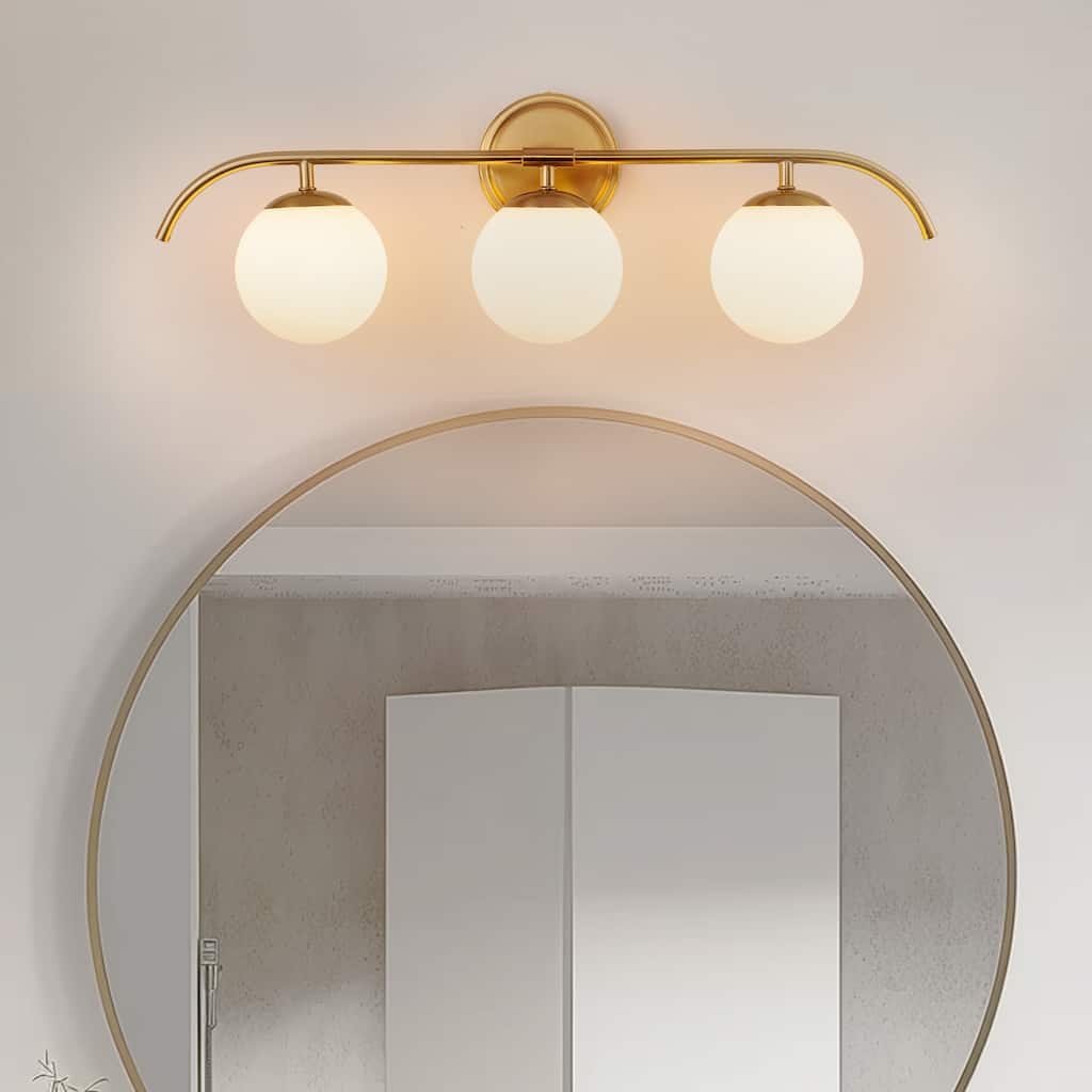 YANSUN 24.4 in. 3-Light Gold Industrial Vanity Lighting for Modern Bathrooms with Milky white glass Shades - OA-JQ32701CCP-3A**