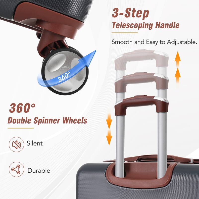 Lightweight 3-Piece Hardshell Luggage Set with TSA Lock, 20" & 24" Suitcases & Cosmetic Case