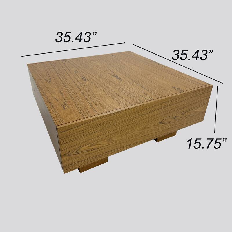 35.43" Square Wood Coffee Table with 2 Drawers, Brown Wood Texture - 35.43