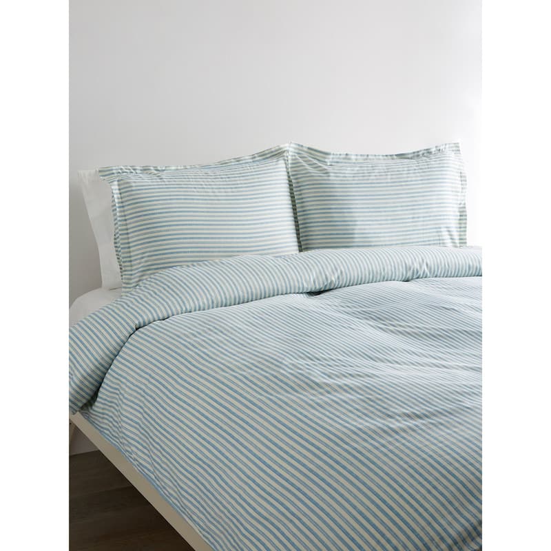 Printed Design Cotton Collection 400 Thread Count Navy Bamboo Strip Duvet Set
