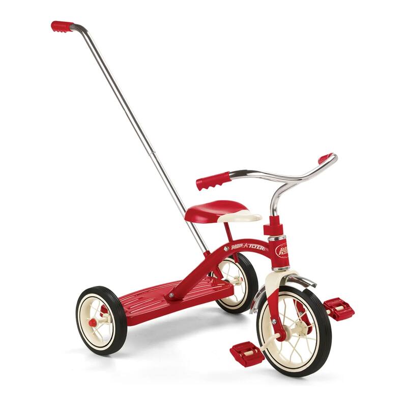 Radio Flyer 34TX Classic Steel Framed Tricycle with 3 Position Push Handle, Red - 17.2