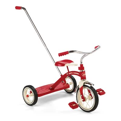 Radio Flyer 34TX Classic Steel Framed Tricycle with 3 Position Push Handle, Red - 17.2