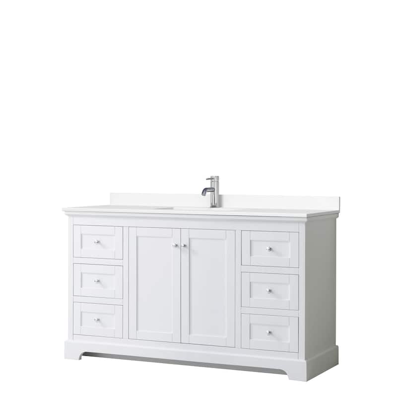 Avery 60 Inch Single Vanity, Cultured Marble Top - White, Chrome Trim, White Cultured Marble Top