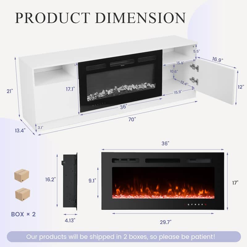 TV Stand with 36'' Electric Fireplace, Entertainment Center, and Console for TVs up to 80'' for Living Room - 73 inches in width