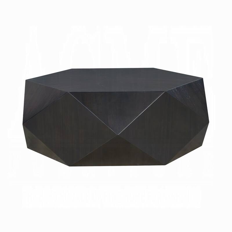 Hano Coffee Table, Black Rubberwood, 50 Inch, Modern Geometric Body