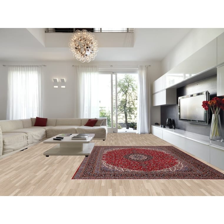 Floral Red Kashan Turkish Rug Machine Made Living Room Carpet - 9'7" x 12'5"