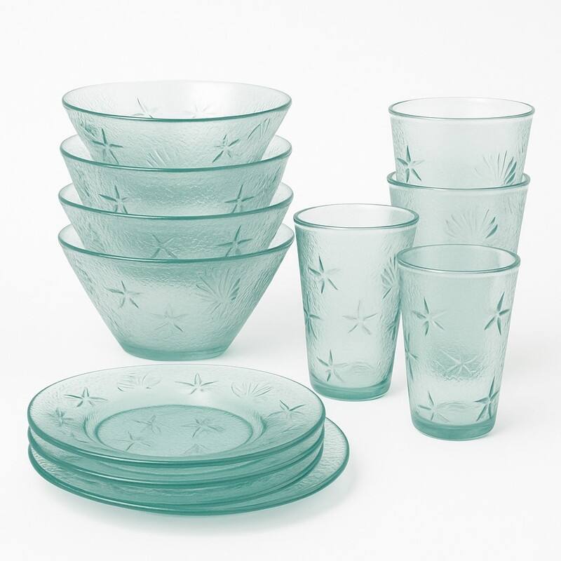 French Home Recycled Glass 12-Piece Coastal Soup and Salad Set