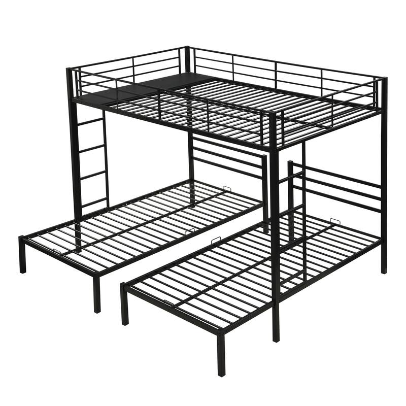 Triple Metal Bunk Bed, Full Over Twin Over Twin, Safety Rail, Vertical Ladder, Durable Frame