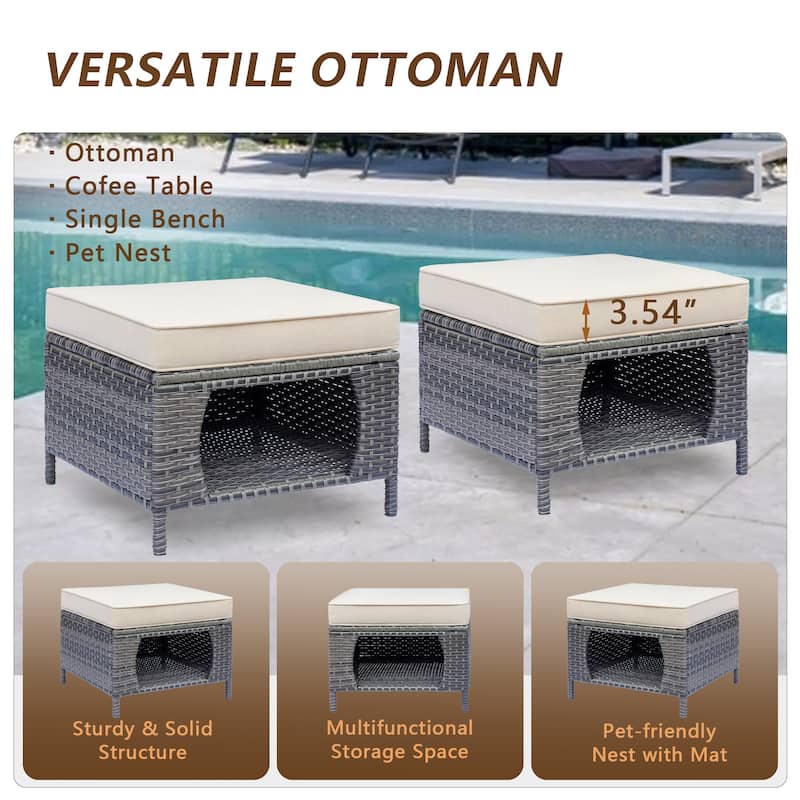 6-piece Wicker Outdoor Patio Furniture Set Swivel Chairs with Ottoman