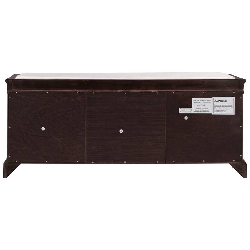 Storage Bench with 2 Drawers and 2 Cabinets, Shoe Bench with Removable Cushion for Living Room, Entryway