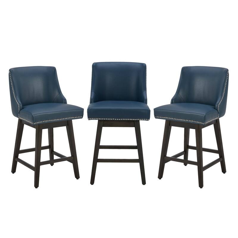 Spruce & Spring Oliver Counter Height Swivel Barstool Set - Set of 3 - Blue - Counter Height