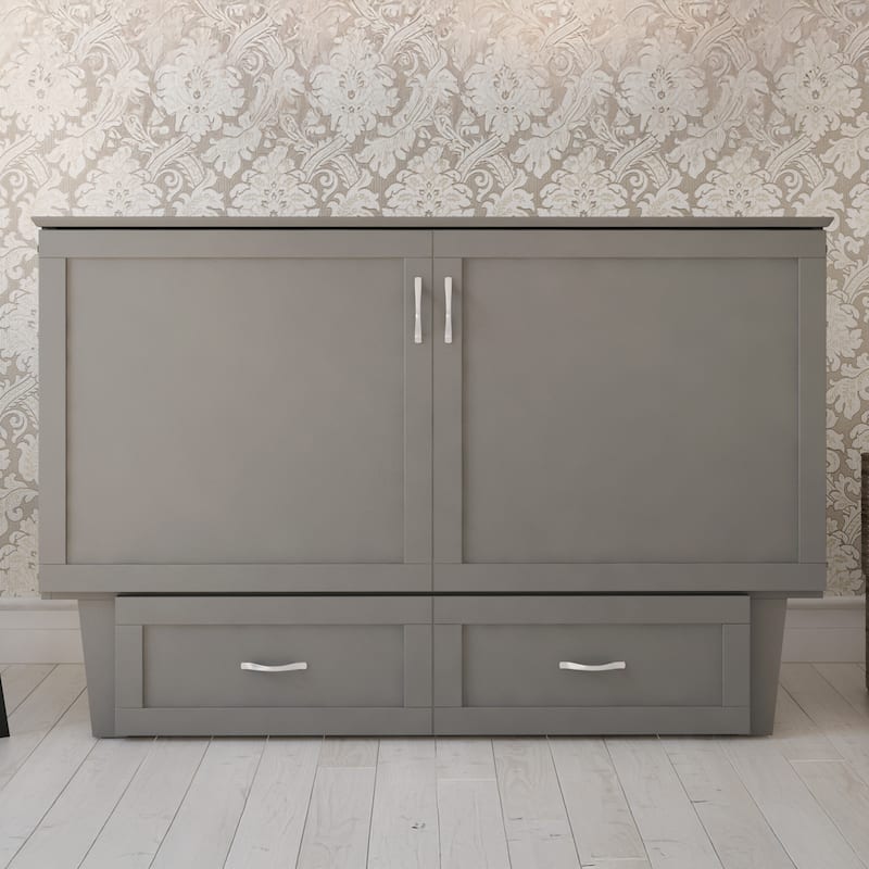 Monroe Queen Murphy Bed Chest with 6" Mattress, Storage Drawer & Built-In Charger in Grey