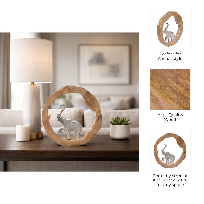 Decorative Figurine on Round Wooden Stand Sculpture