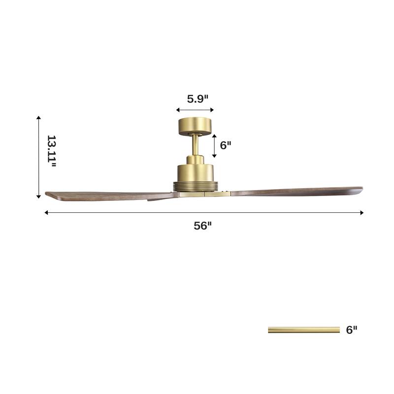 Parrot Uncle 56" Farmhouse Solid Wood Diammable LED Gold Ceiling Fan with Remote and Light