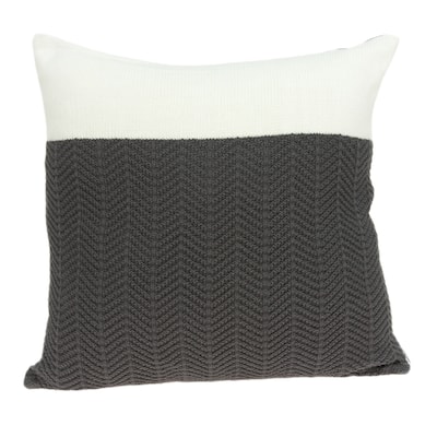 20" Gray and White Knitted Throw Pillow
