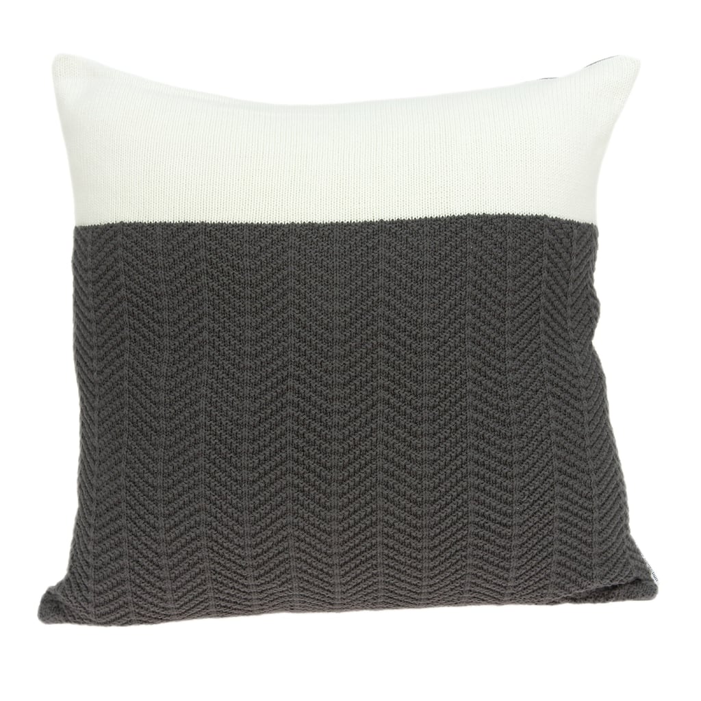 20" Gray and White Knitted Throw Pillow