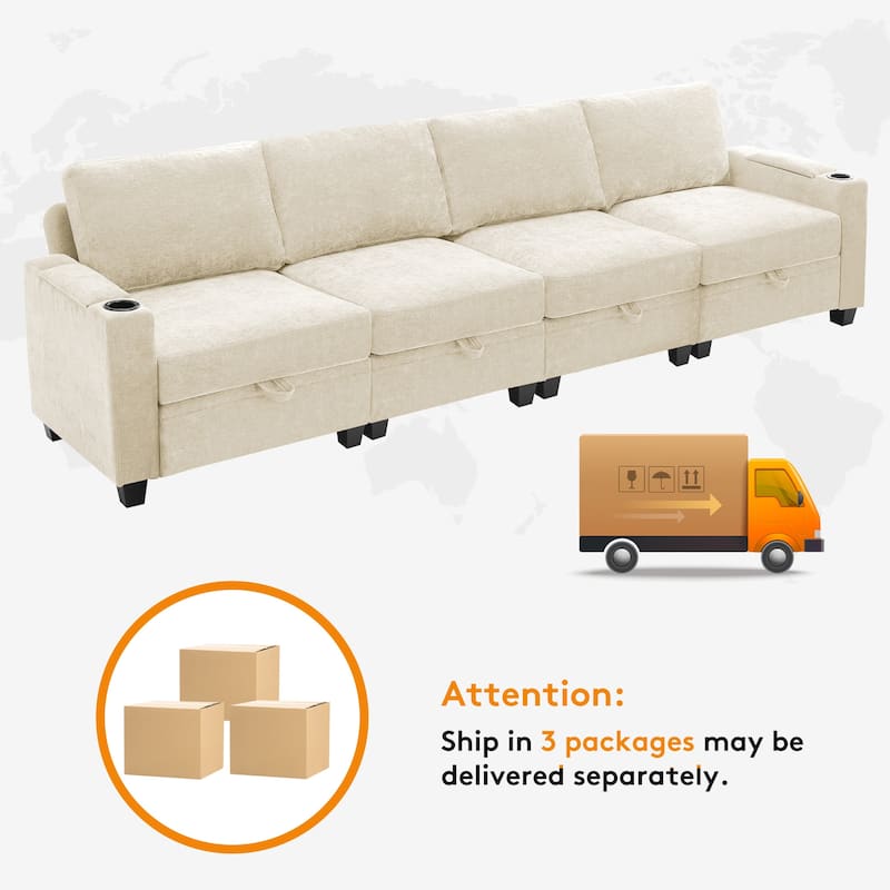 Chenille Sectional Sofa, Hidden Storage & Modular Design