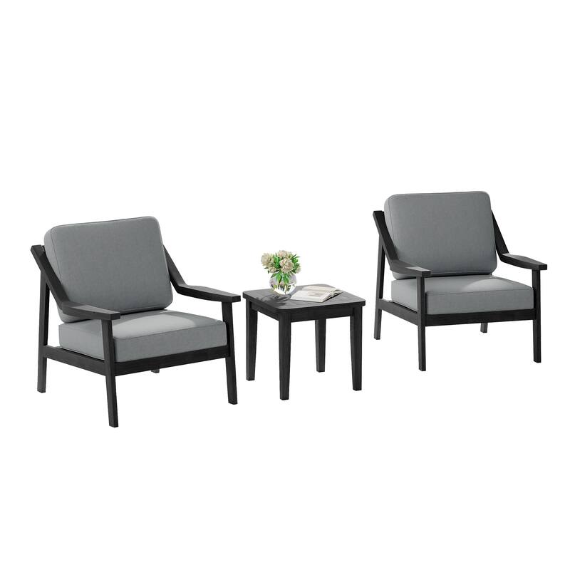 3-piece Teak Modern Cushioned Club Chairs Set Patio Bistro Set