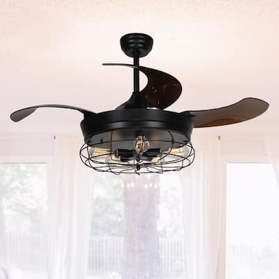 46-inch Industrial Retractable 4-Blades Ceiling Fan with Remote