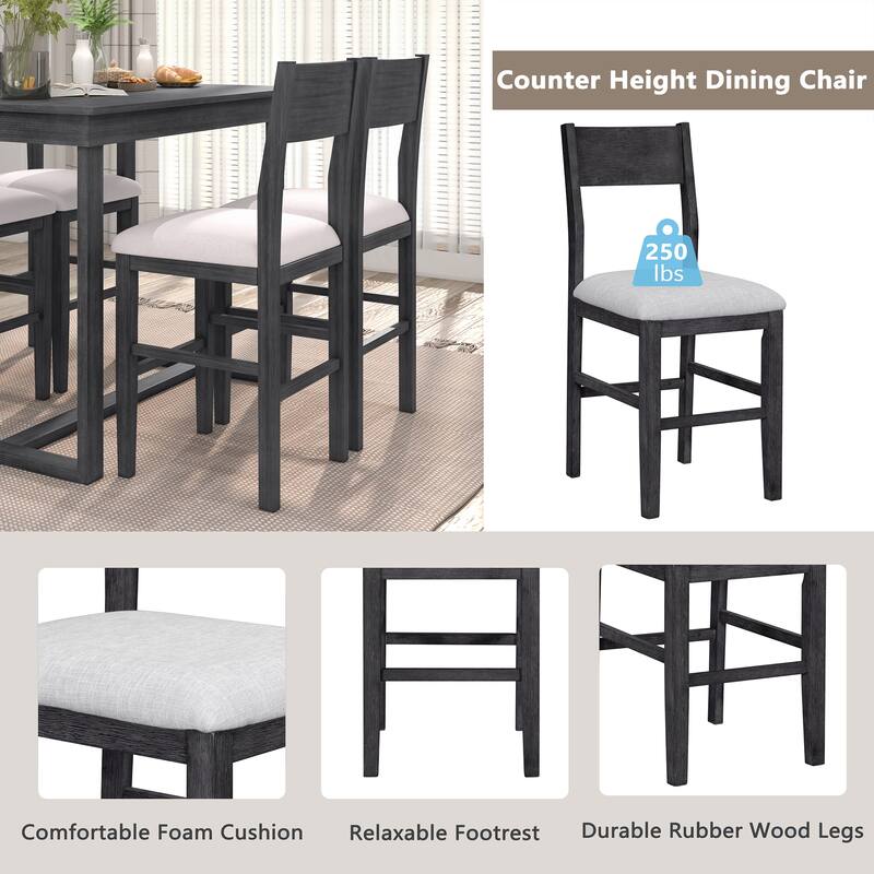 Gray Counter Height Dining Set with Cushioned Chairs, Bistro Set with Upholstered Dining Chairs Coffee Chairs