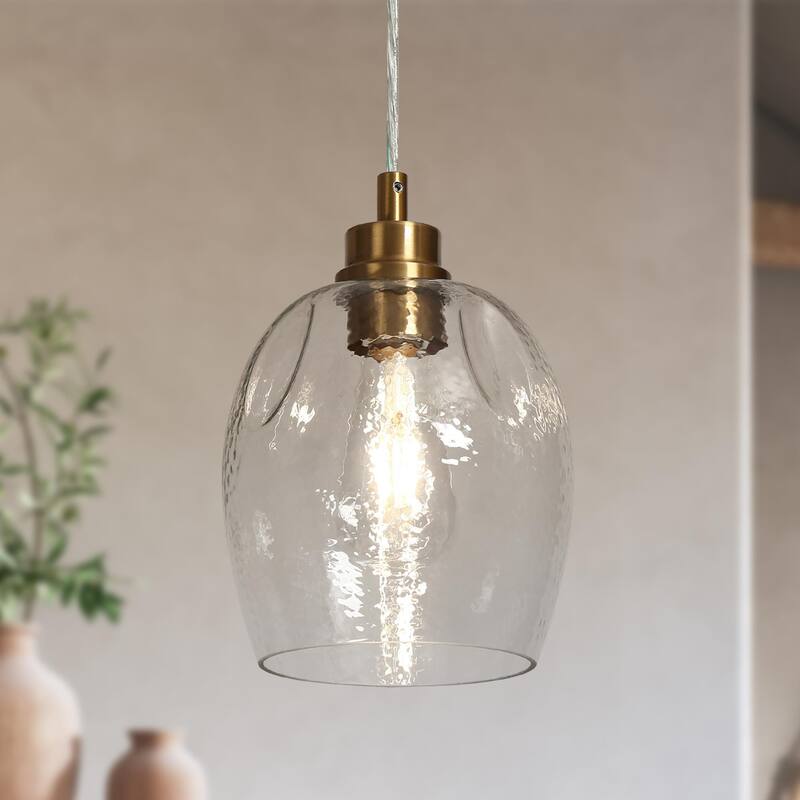 Coria Mid-century Modern Brass Pendant Light 1-Light Chic Dimmable Kitchen Island Lamp Fluted Glass Dining Room