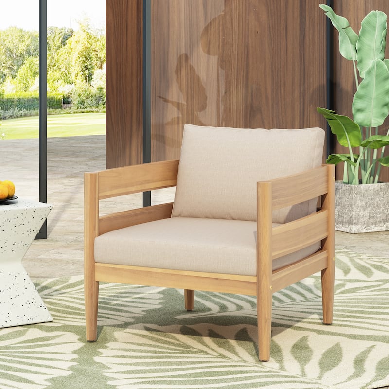 Christopher Knight Home - Alexandra Curved Acacia Wood Outdoor Club Chair - 1 Piece - Light Teak+Beige Cushion