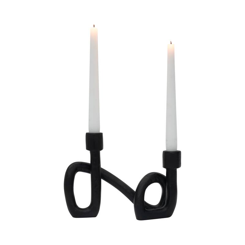 Sagebrook Home Elegant 9" Swirled 2 Taper Candleholder in Black Aluminum - Chic Tabletop Decor for Refined Ambiance