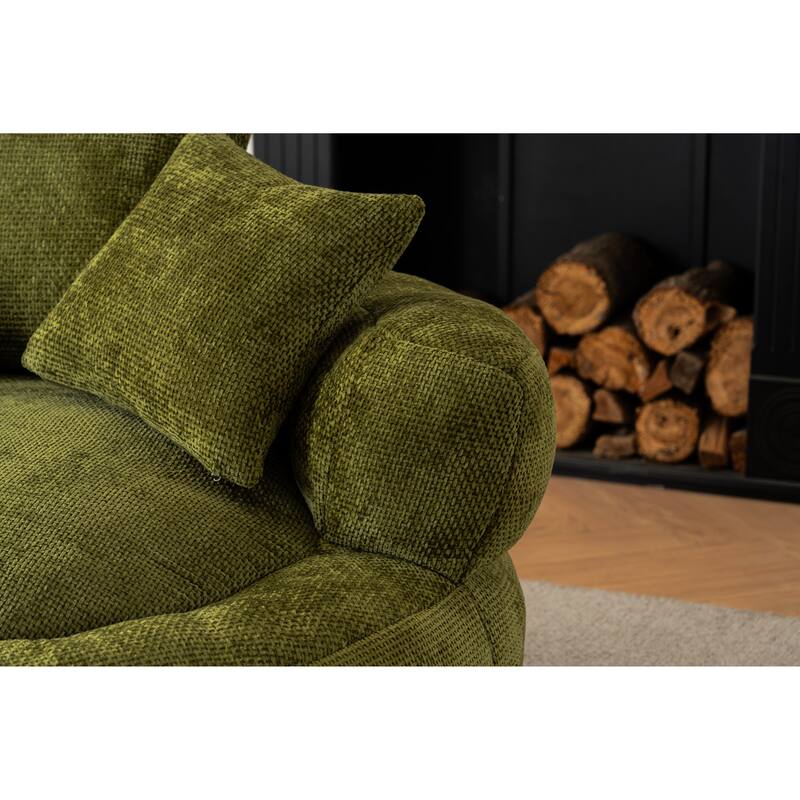 Bean Bag Lazy Sofa with Ultra Soft Chenille Cover,Round Bean Bag,Indoor & Outdoor - Olive Green
