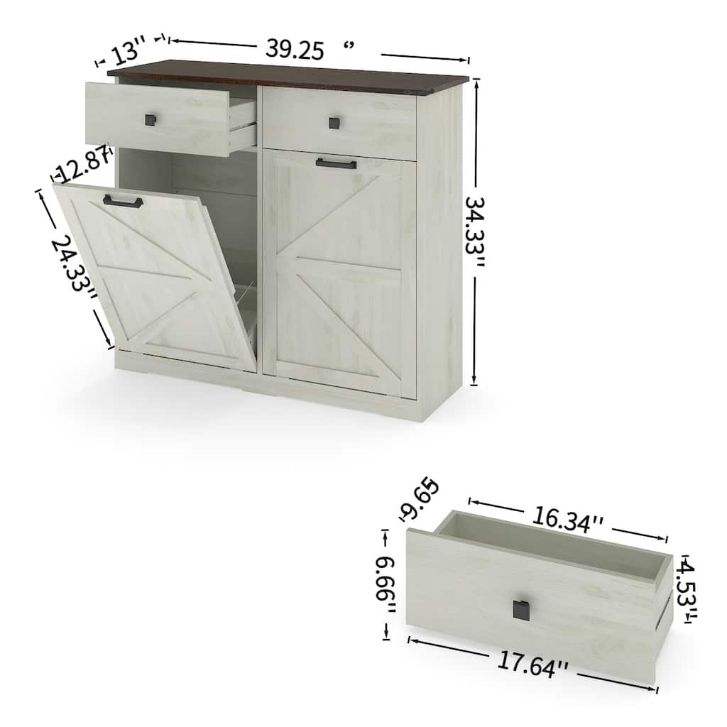 FurnitureR Double Tilt-Out Trash Can Cabinet, Farmhouse Kitchen Storage Cabinet for Two 10 Gallon Bins