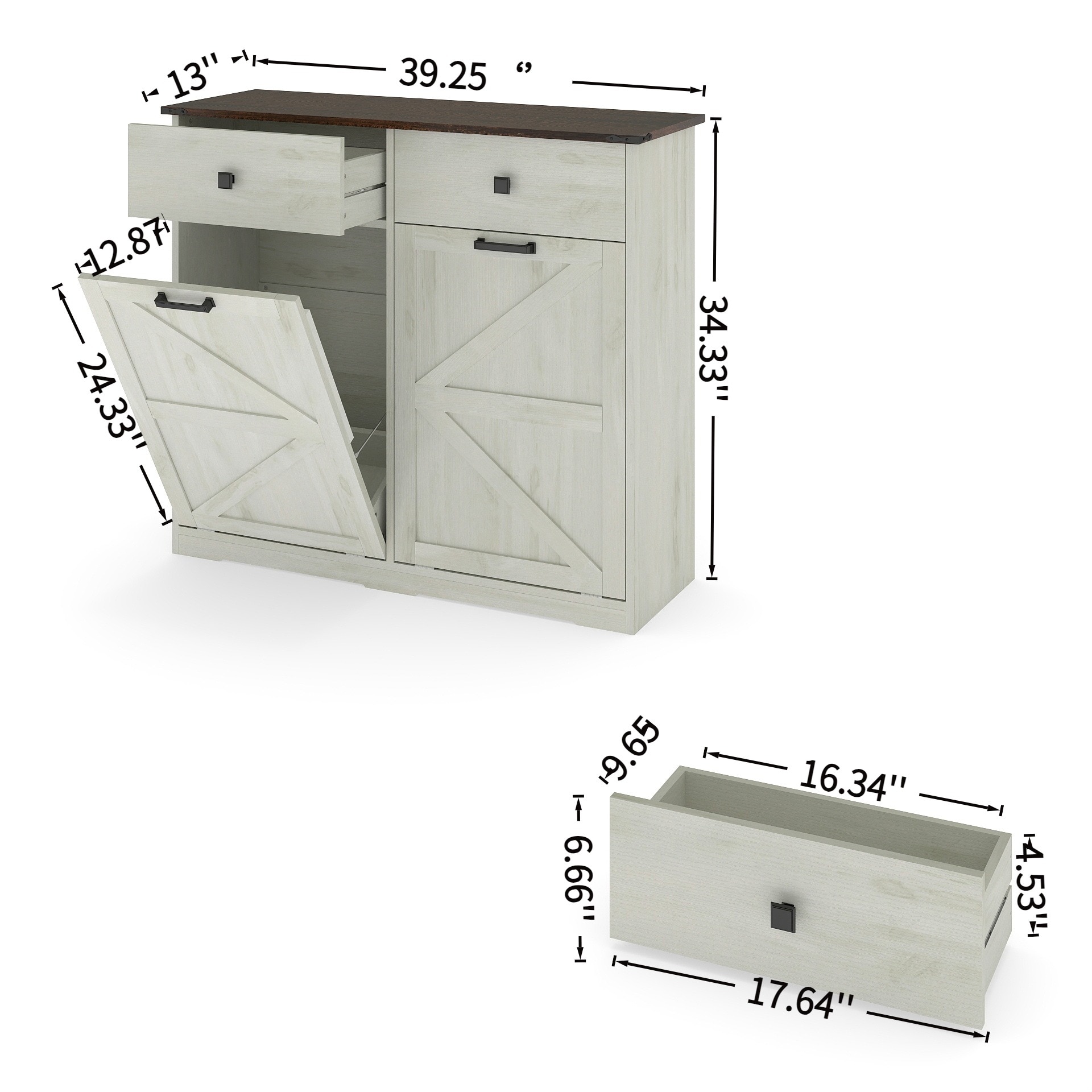 FurnitureR Double Tilt-Out Trash Can Cabinet, Farmhouse Kitchen Storage Cabinet for Two 10 Gallon Bins
