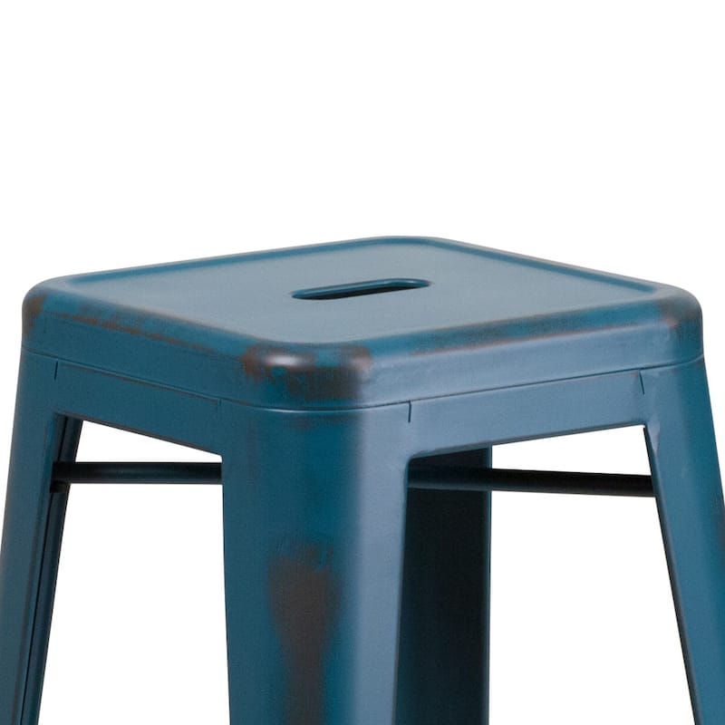 30" High Backless Distressed Metal Indoor-Outdoor Barstool - Patio Chair
