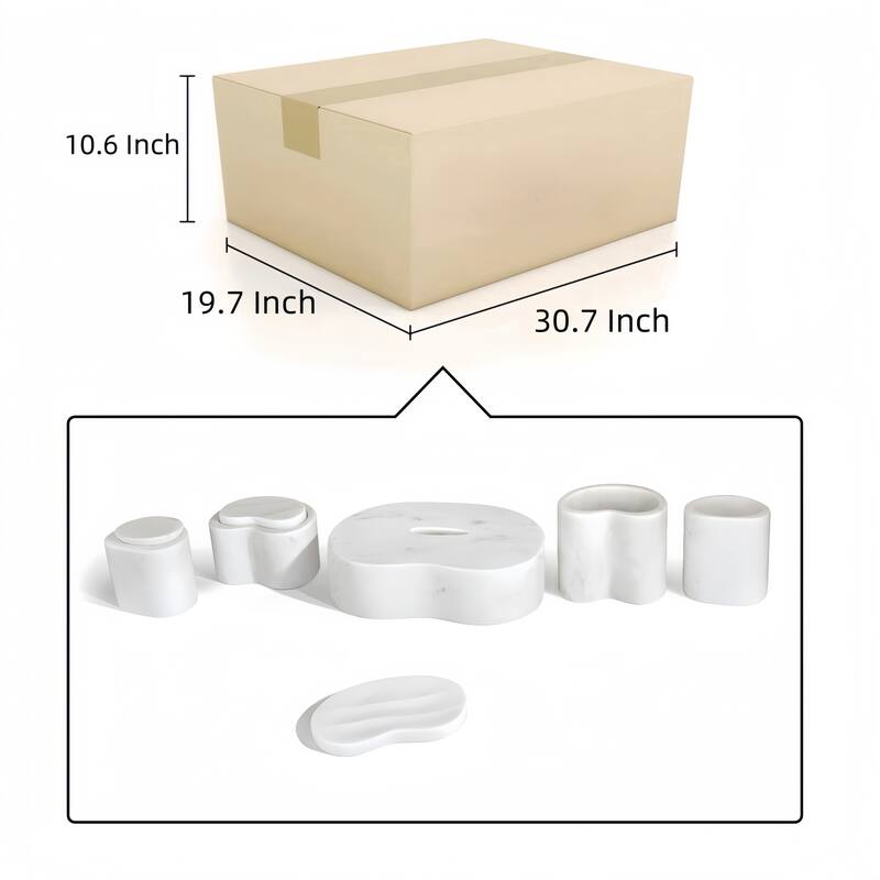 Roomfitters Marble Bathroom Accessories Set, Natural Stone Countertop Organizer Set, Solid Marble Vanity Accessories