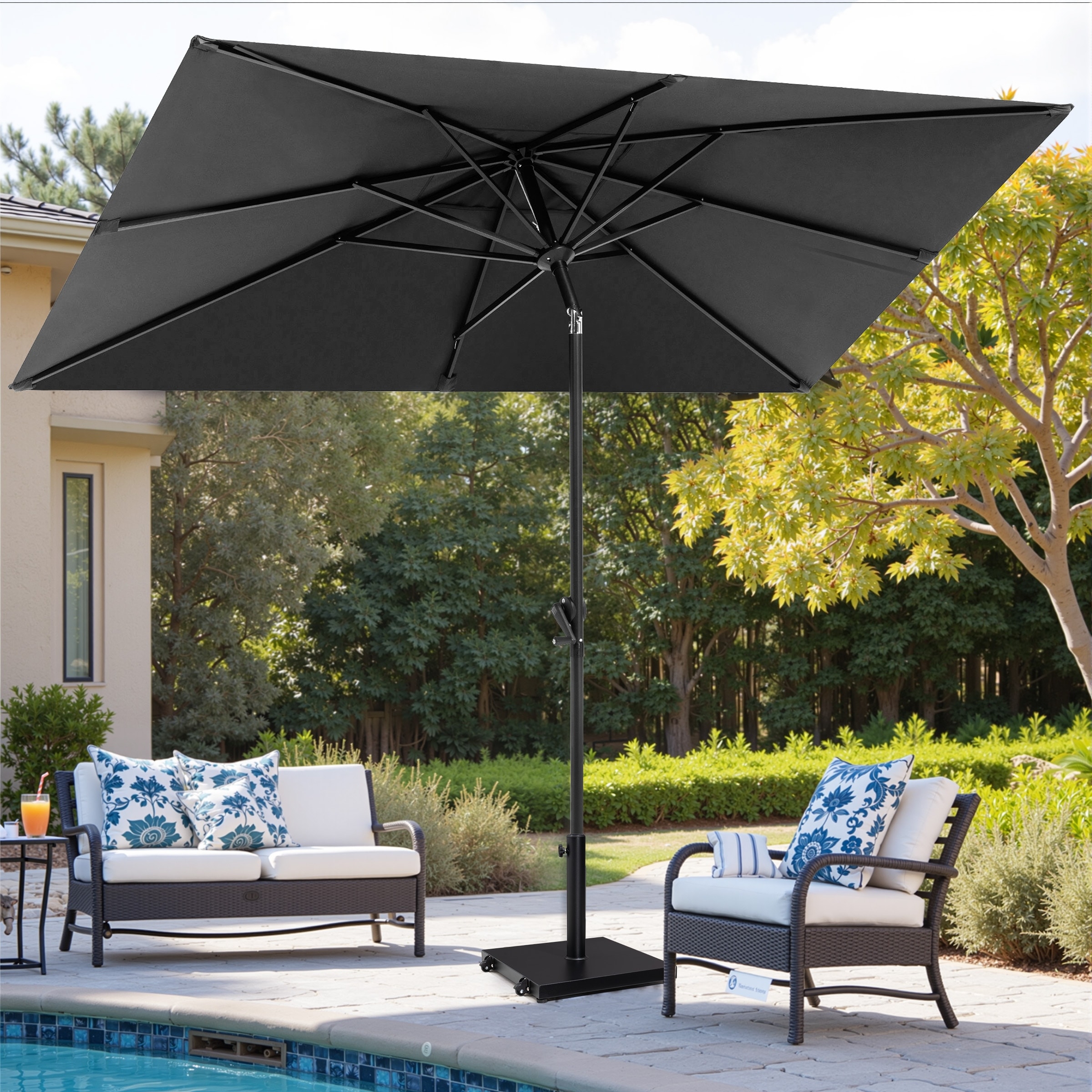 black patio umbrella rectangle JEAREY 6.5x10 ft Rectangular LED Lighted Umbrellas Outdoor Solar Table Market w/Push Button Tilt/Crank, 6 Sturdy Ribs, UV Protection Waterproof Sunproof(Black) : Patio, Lawn & Garden this stylish and functional piece checks every box for beauty ACEGOSES 10 x 6.5ft LED