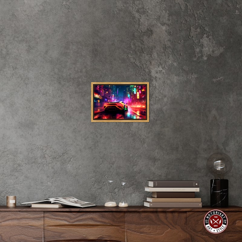Notoriart City Night Drive Framed Car 1 Piece Canvas Wall Art