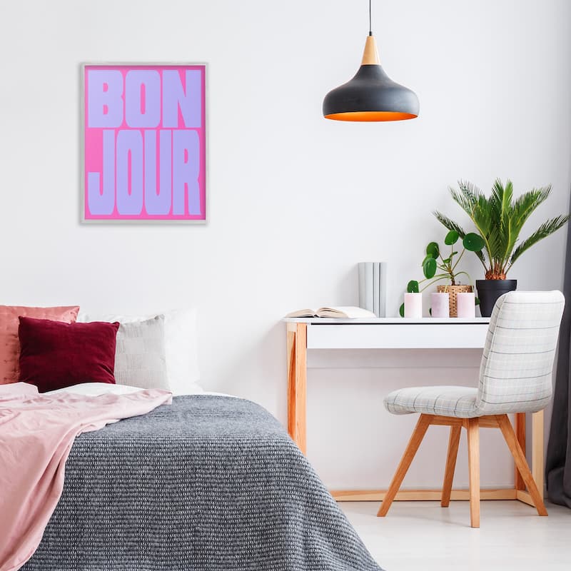 Stupell Bonjour Pink & Blue Framed Giclee Art Design By House of Lulu