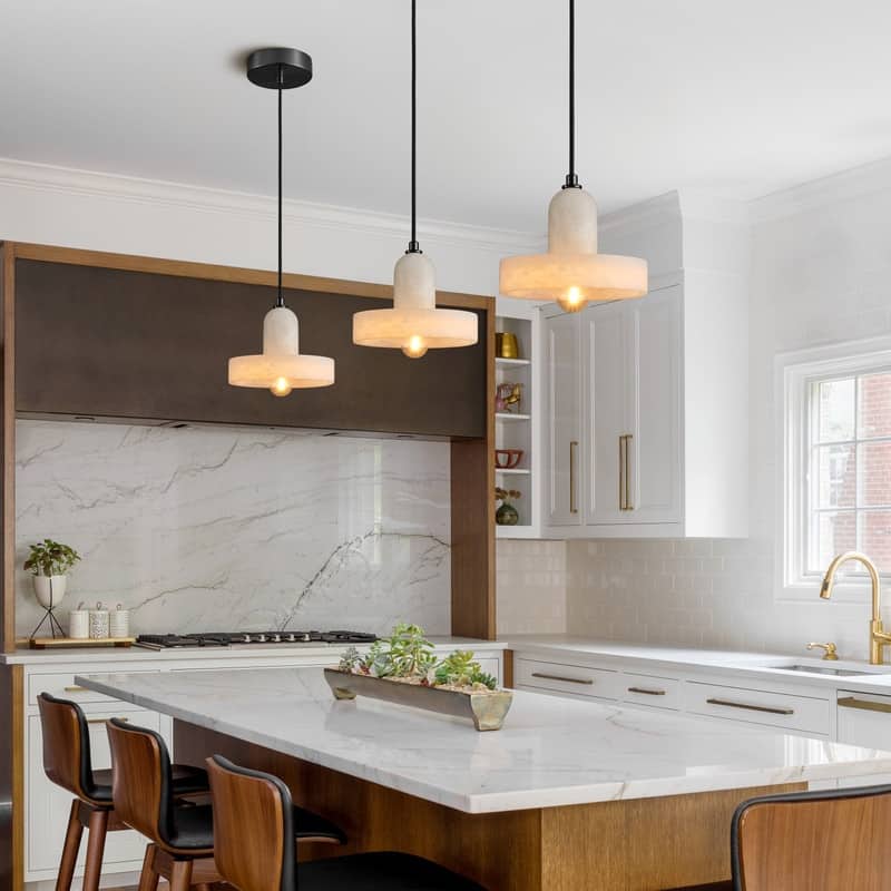 Alabaster Pendant Light for 7.9" Spanish Marble Shade Hanging Light Fixture