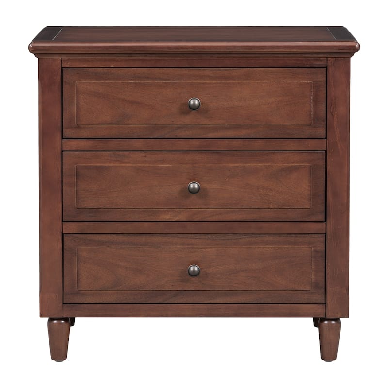 Wood Nightstand with Metal Sliding Rail and 3 Drawer