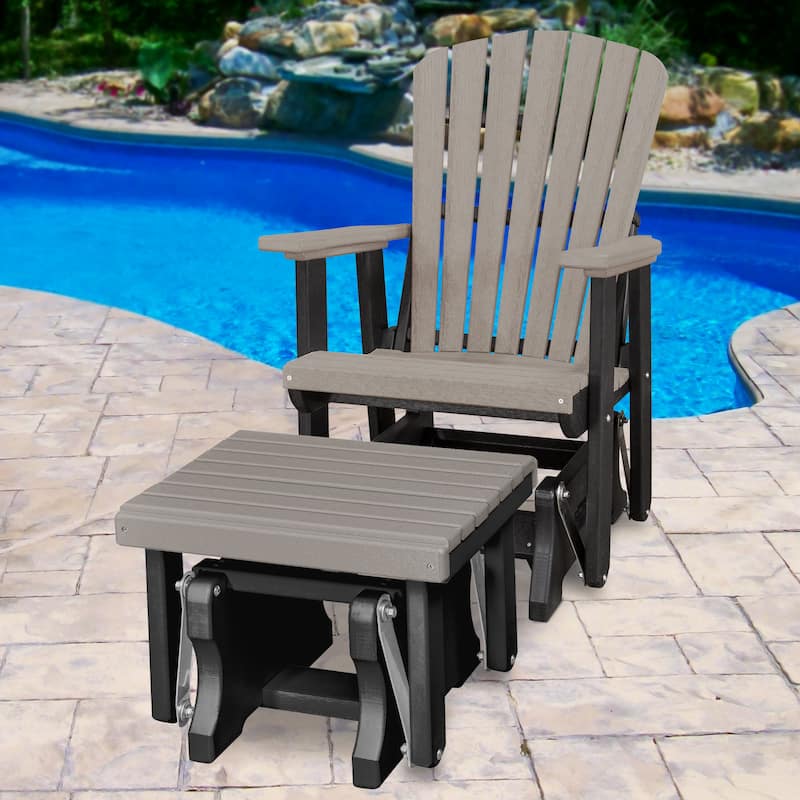 American Furniture Classics Fan Back Glider and Ottoman Glider, Made in the USA - Light Gray on Black
