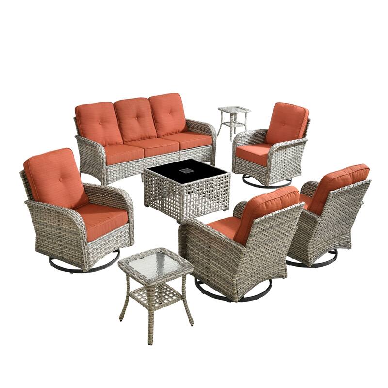 OVIOS 8-piece Patio Wicker Conversation Furniture Set