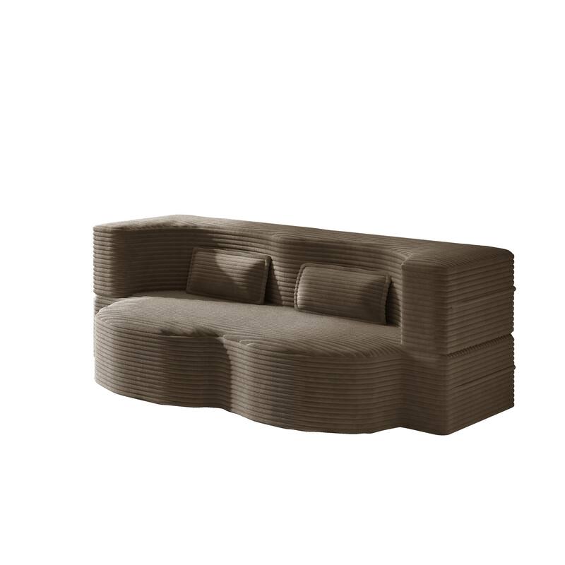 Convertible Floor Sofa with Corduroy Fabric, Twin Mattress & No Assembly