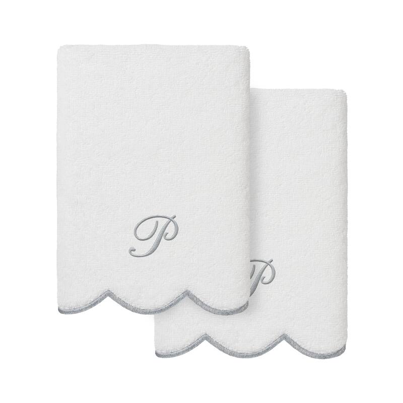 Authentic Hotel and Spa 100% Turkish Cotton Grey ADORNIA Scallop Personalized 2 Piece Hand Towel Set - 2 Hand Towels - P